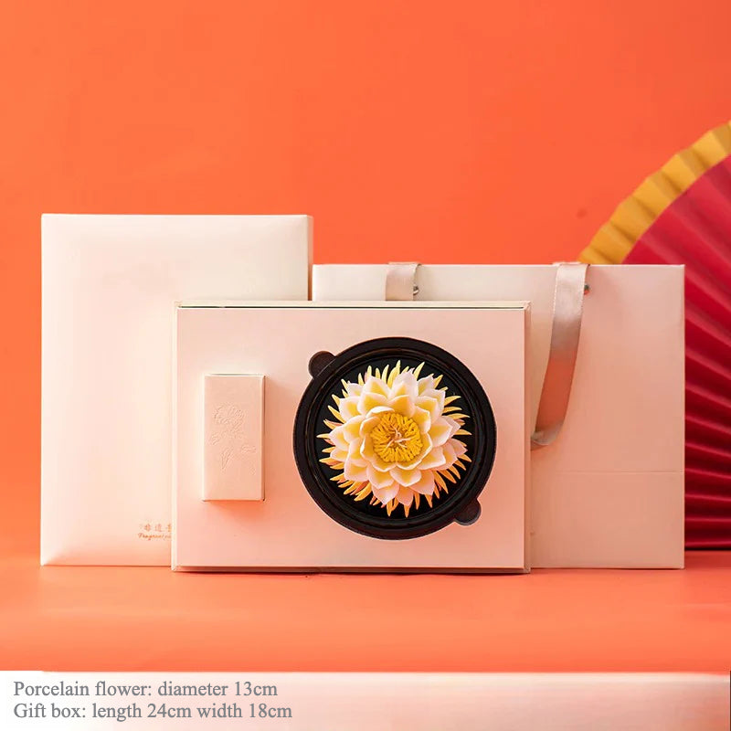 Intangible Cultural Heritage Hand-Pinched Ceramic Flower Aromatherapy Gift Box, Birthday Diffuser Stone, Fragrance Gift