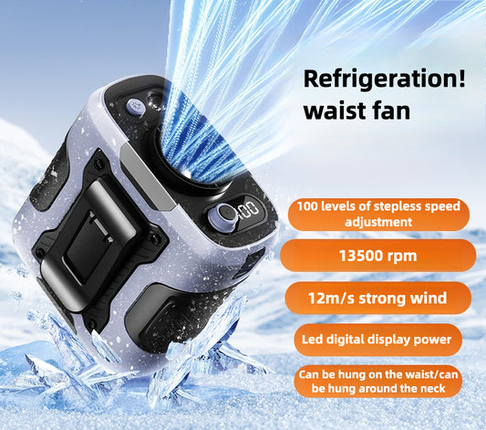 2025 Upgraded Portable Waist Fan Clip with 5 Speeds, Flashlight and Power Bank