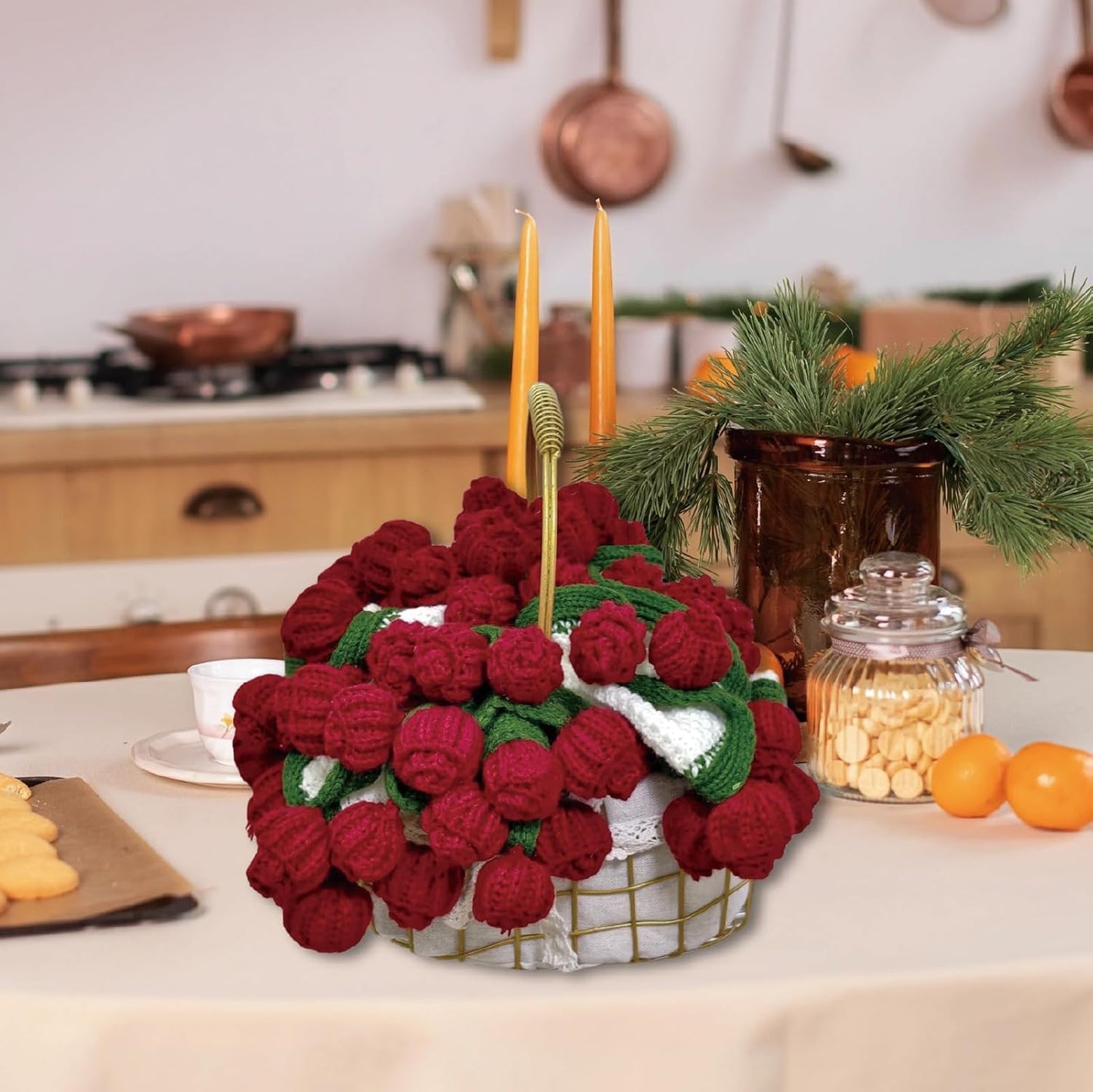 Hand-woven rose bouquet blanket, office nap blanket