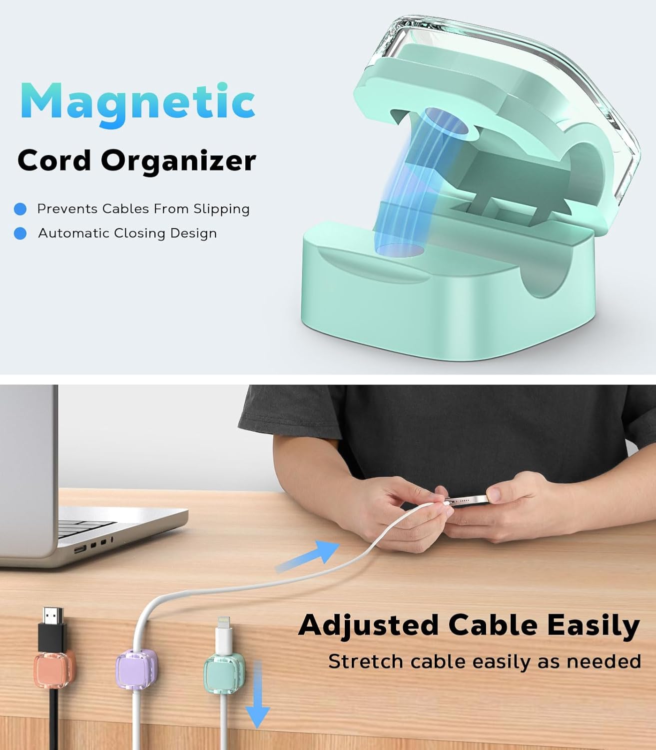 Magnetic Cable Clips, Desk Cord Organizer, Adhesive Cord Holder, Cable Management Wire Holder Keeper for Nightstand Desk Kitchen Office Car Wall Glass（6 Pack）