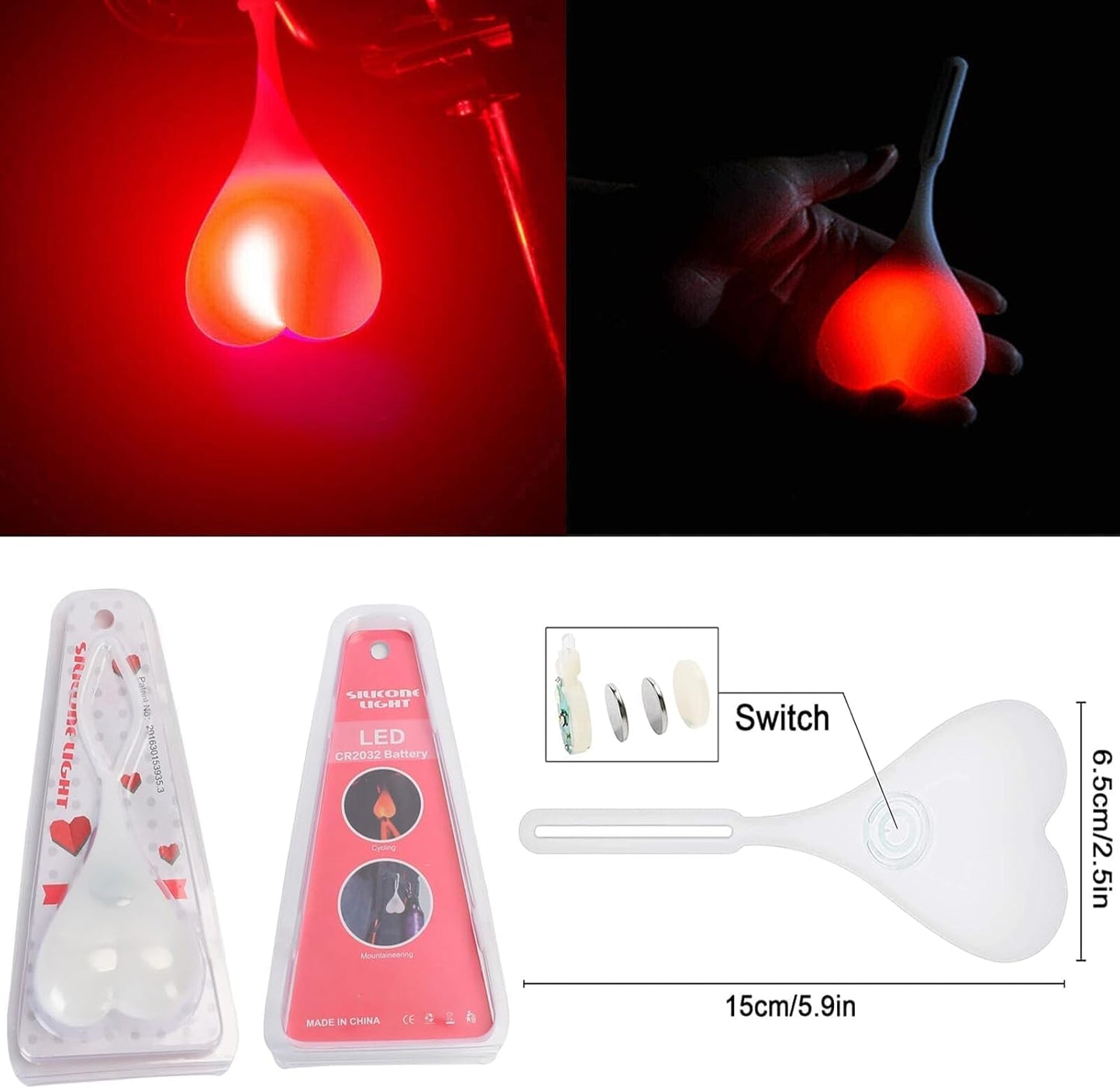 Bike Tail Light, Heart Shaped Bicycle Rear Light Reflector for Night Riding, Funny Bicycle Accessory for Adults Kids, Warning Light for Road Mountain E-Bikes Scooter