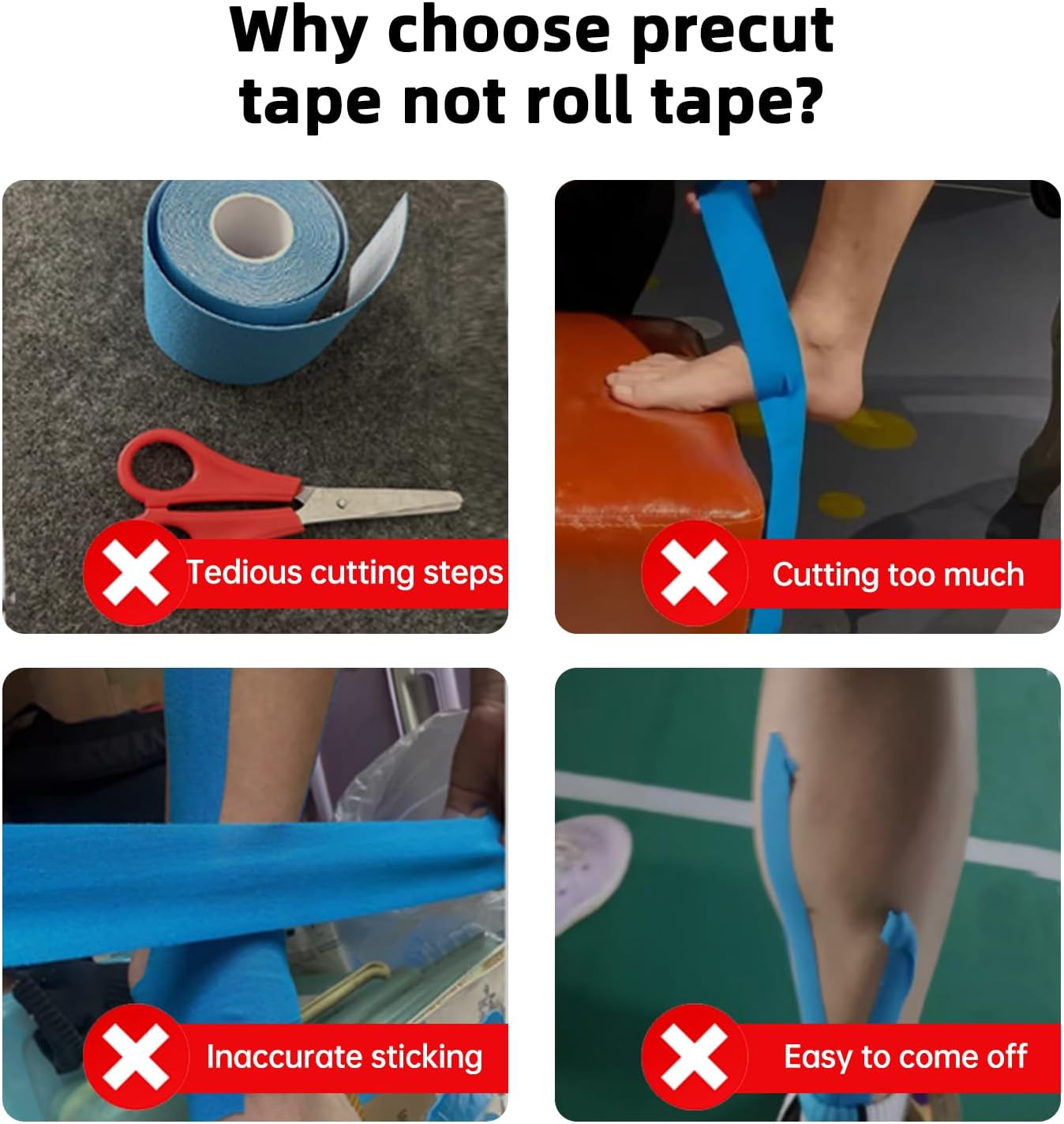 Precut Kinesiology Tape for Ankle- Ankle Support & Stability, Ankle Pain Relief Athletic Tape - Waterproof & Elastic, Breathable Hypoallergenic Latex-Free Tape