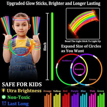 Glow Sticks Bulk Party Pack with Connectors