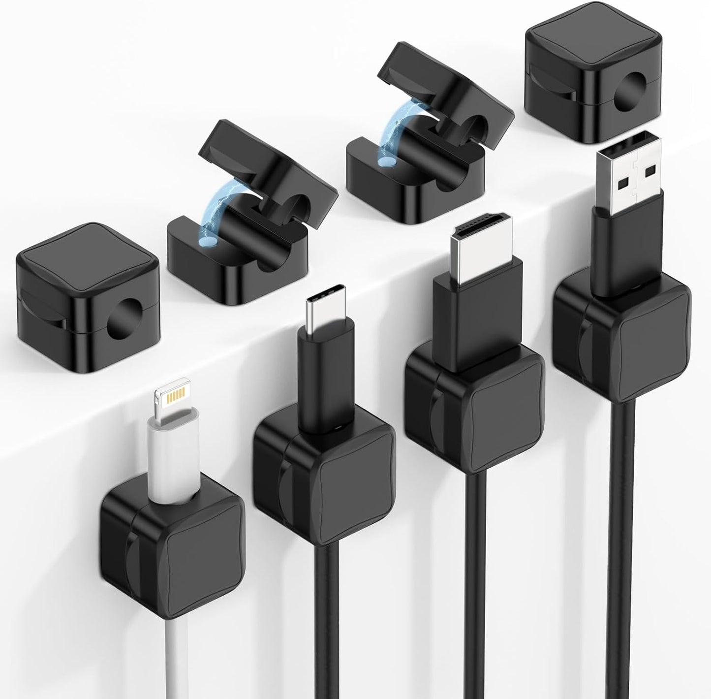 Magnetic Cable Clips, Desk Cord Organizer, Adhesive Cord Holder, Cable Management Wire Holder Keeper for Nightstand Desk Kitchen Office Car Wall Glass（6 Pack）