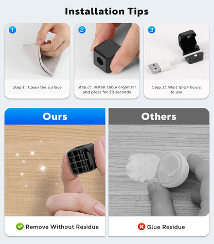Magnetic Cable Clips, Desk Cord Organizer, Adhesive Cord Holder, Cable Management Wire Holder Keeper for Nightstand Desk Kitchen Office Car Wall Glass（6 Pack）