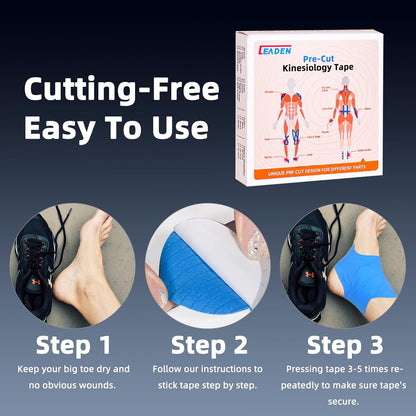 Precut Kinesiology Tape for Ankle- Ankle Support & Stability, Ankle Pain Relief Athletic Tape - Waterproof & Elastic, Breathable Hypoallergenic Latex-Free Tape