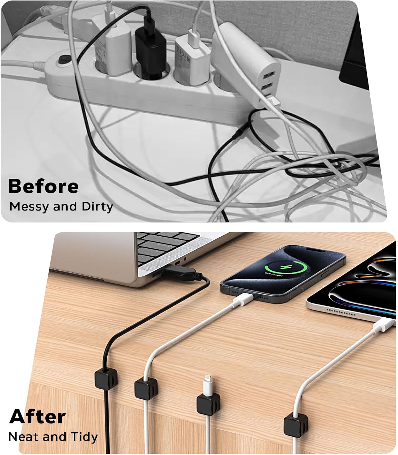 Magnetic Cable Clips, Desk Cord Organizer, Adhesive Cord Holder, Cable Management Wire Holder Keeper for Nightstand Desk Kitchen Office Car Wall Glass（6 Pack）