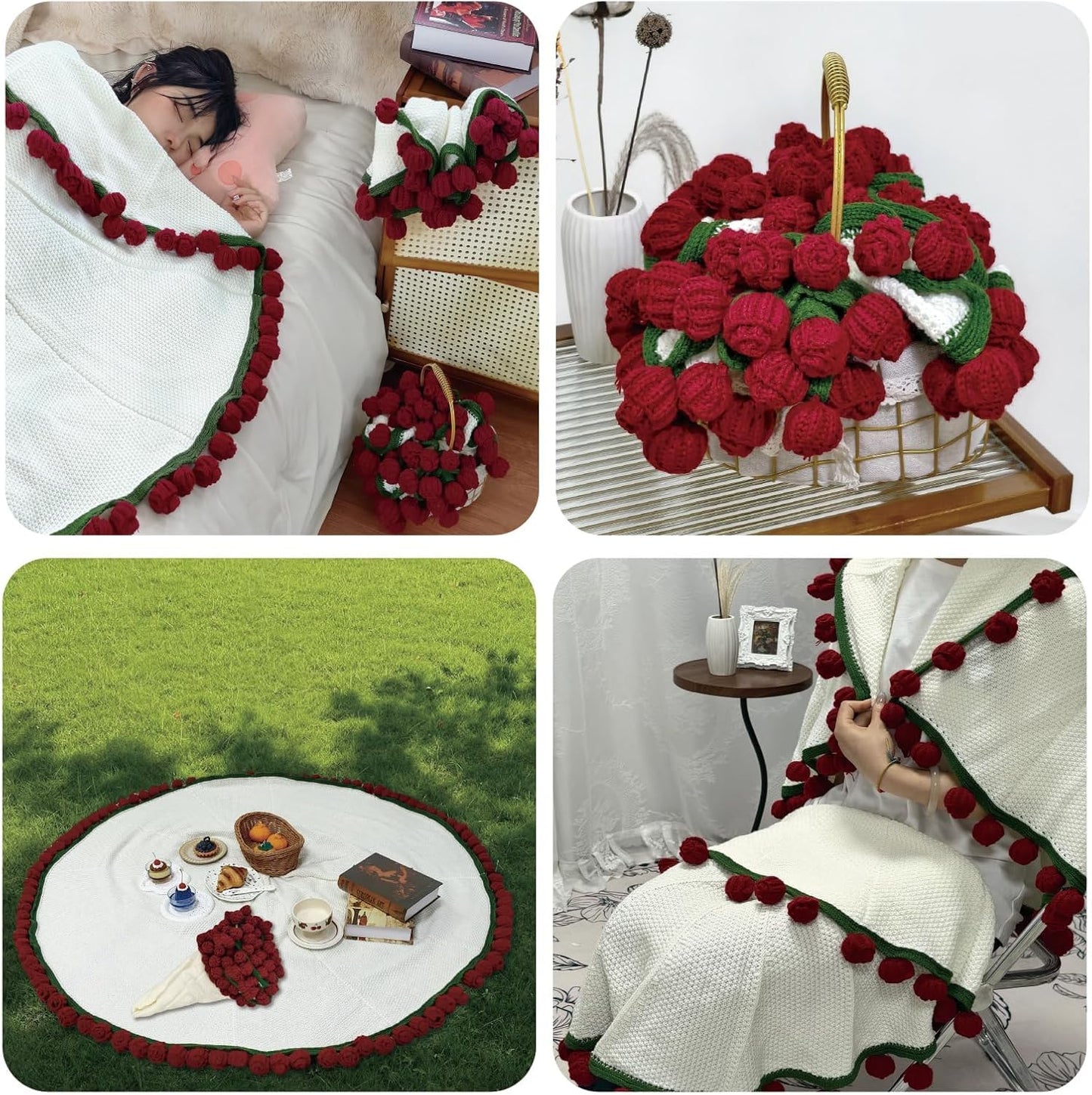 Hand-woven rose bouquet blanket, office nap blanket