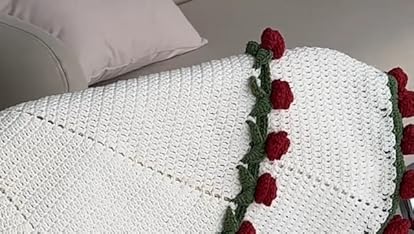 Hand-woven rose bouquet blanket, office nap blanket
