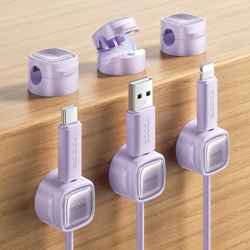Magnetic Cable Clips, Desk Cord Organizer, Adhesive Cord Holder, Cable Management Wire Holder Keeper for Nightstand Desk Kitchen Office Car Wall Glass（6 Pack）