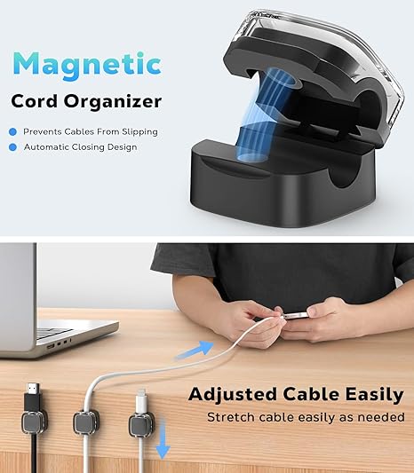 Magnetic Cable Clips, Desk Cord Organizer, Adhesive Cord Holder, Cable Management Wire Holder Keeper for Nightstand Desk Kitchen Office Car Wall Glass（6 Pack）
