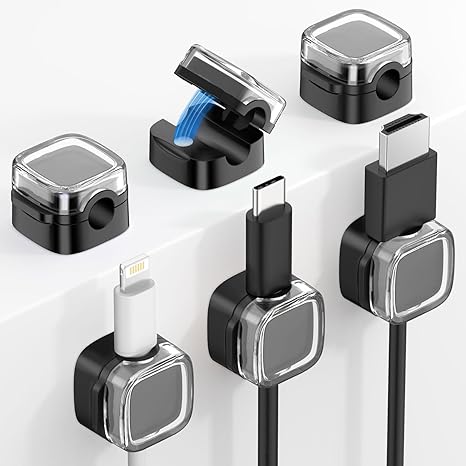 Magnetic Cable Clips, Desk Cord Organizer, Adhesive Cord Holder, Cable Management Wire Holder Keeper for Nightstand Desk Kitchen Office Car Wall Glass（6 Pack）