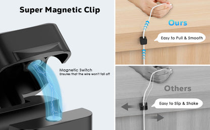 Magnetic Cable Clips, Desk Cord Organizer, Adhesive Cord Holder, Cable Management Wire Holder Keeper for Nightstand Desk Kitchen Office Car Wall Glass（6 Pack）