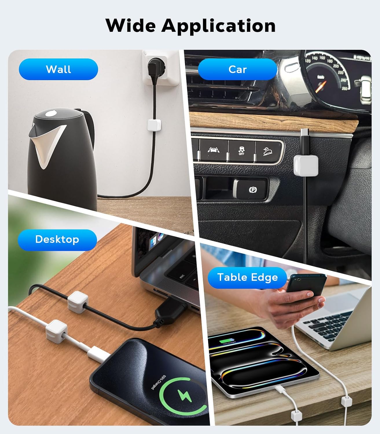 Magnetic Cable Clips, Desk Cord Organizer, Adhesive Cord Holder, Cable Management Wire Holder Keeper for Nightstand Desk Kitchen Office Car Wall Glass（6 Pack）