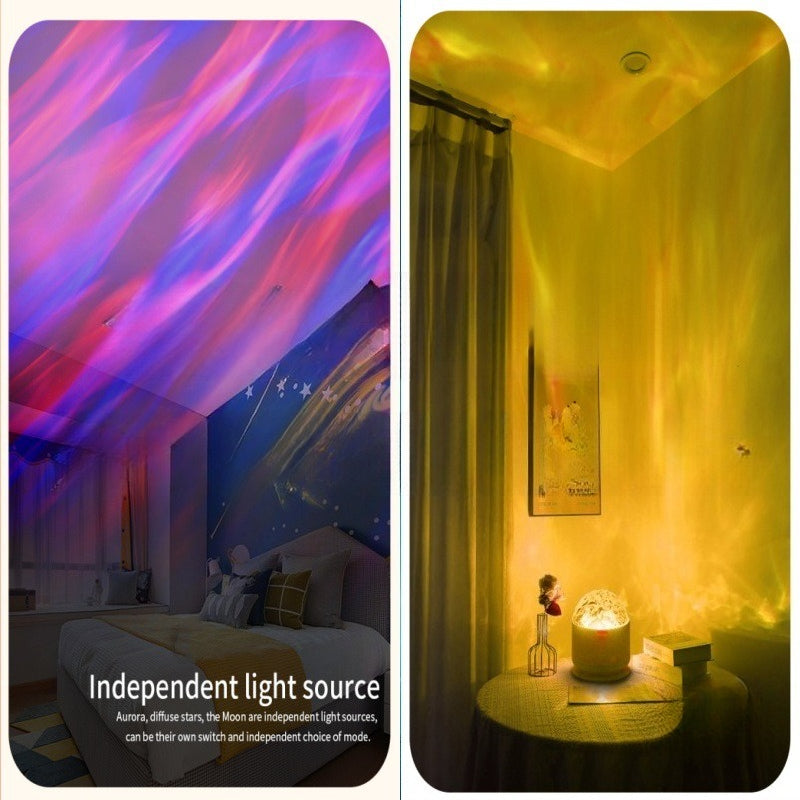 2 Scene -Aurora & 3D Water Ripple Projector Light-16-Color Round Lamp with Control