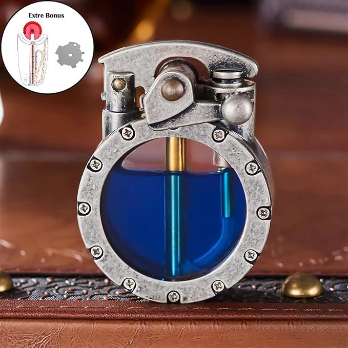 Vintage Lighter, Kerosene Liquid, with Visible Gas Tank, refillable, Suitable for Collection, Gift