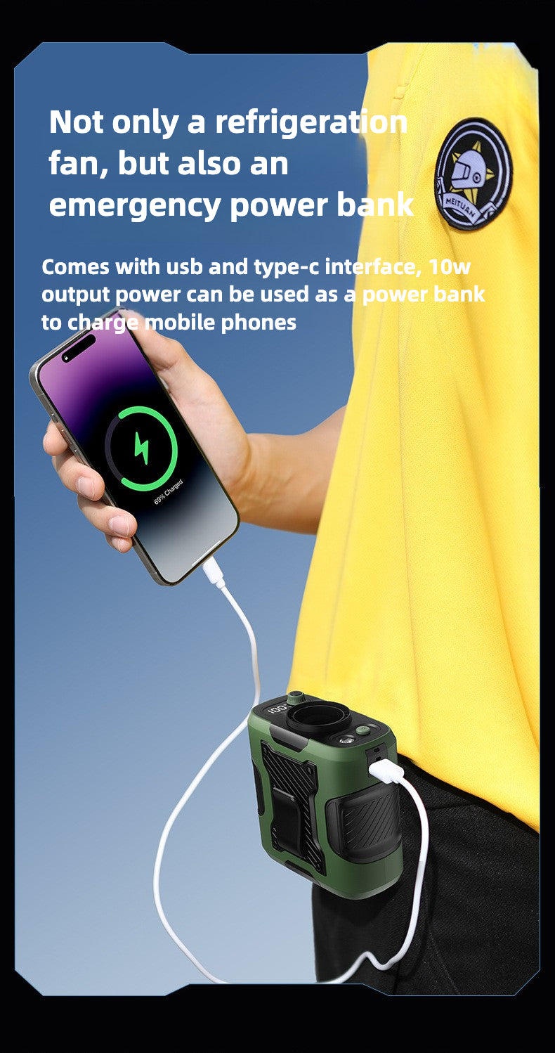 2025 Upgraded Portable Waist Fan Clip with 5 Speeds, Flashlight and Power Bank