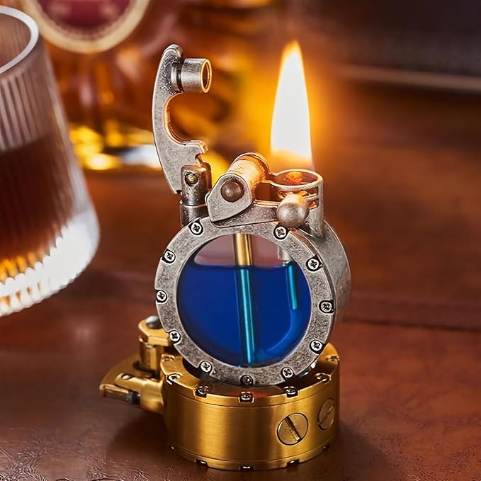 Vintage Lighter, Kerosene Liquid, with Visible Gas Tank, refillable, Suitable for Collection, Gift