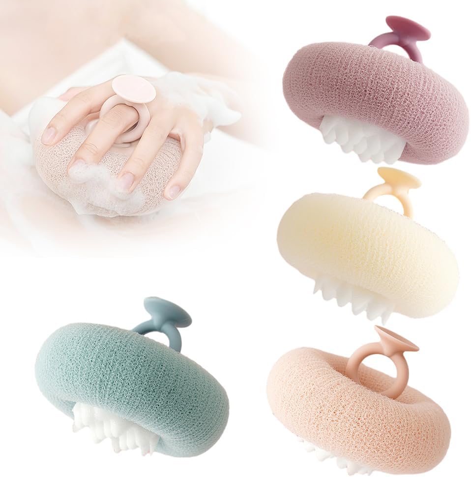 Super Soft Sunflower Suction Cup Bath Ball, 2024 Upgraded 2-in-1 Sunflower Bath Ball Exfoliating Bath Sponge Cleaning Brush, Sponge Mesh Pouf Shower Ball for Women, Men Shower