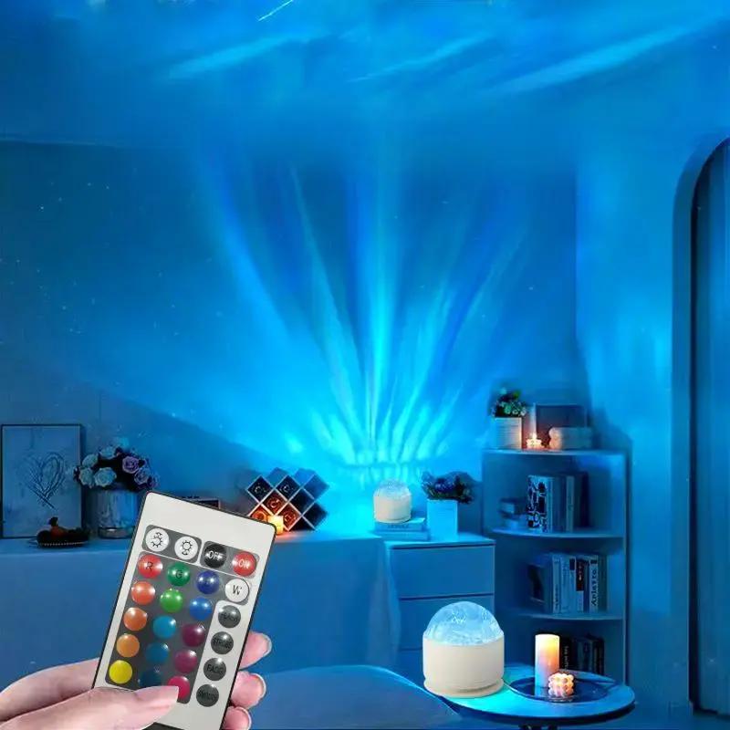 2 Scene -Aurora & 3D Water Ripple Projector Light-16-Color Round Lamp with Control